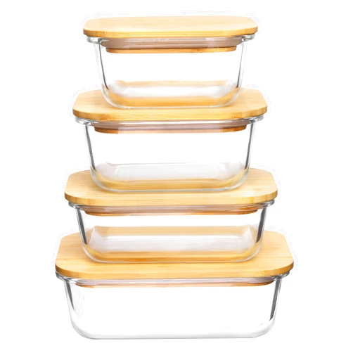 Vtopmart Glass Food Storage Containers with Bamboo Lids, 4 Pack Meal Prep Glass Containers Safe for Microwave, Oven, Freezer and Dishwasher, BPA Free