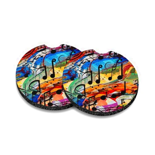 Semiouray Musical Note Print Car Coaster Set 2, Colorful Fluid Painting Music Lover Cup Holder Decorative Heat Insulation Coasters Protection Car Cup Holder Coasters