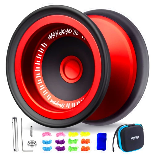 MAGICYOYO V13 DEEPSPIN Bi-Material Yoyo for Kids 8-12, Dual Purpose Professional Yoyo for All Skill Levels, Trick Yo yo with 12 Yo-yo Strings, Finger Brace, Bearing Kit (Red+Black Rings)