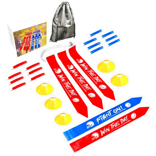 FLAMDYNO Flag Football Set - 14 Belts, 42 Flags, 5 Cones, 1 Bag - Indoor Outdoor Games Kit for Kids