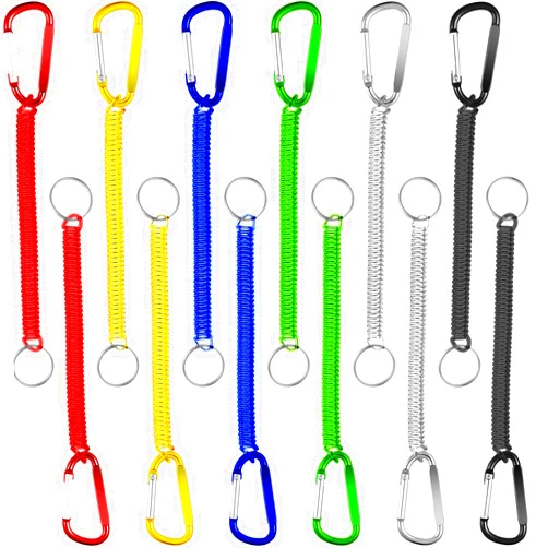 Sumind 12 Pieces Fishing Lanyard Spring Coil Keychain Cord Retractable Coiled Tether Multicolor Safety Lanyard Ropes with Stainless Steel Clips for Fishing Boating