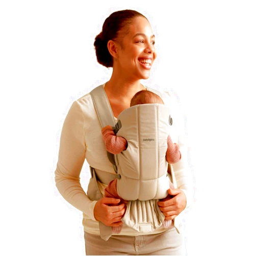 BabyBjörn Baby Carrier Mini, Beige, Woven | Newborn Carrier (7-25 lbs), Ergonomic, Easy-to-Use