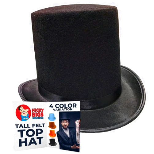 Nicky Bigs Novelties Adult Tall Felt Top Hat - Formal Showman Party Hats- Novelty Halloween Costume Accessory, One Size