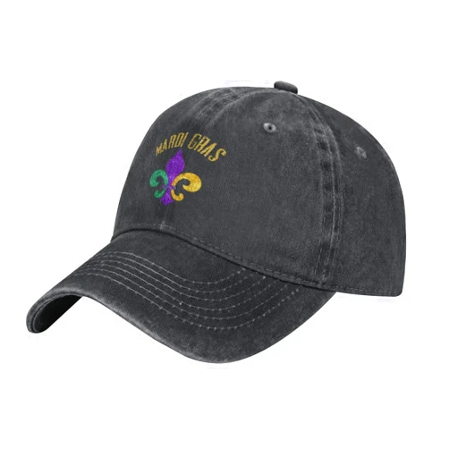Allgobee Cotton Baseball Cap Mardi-Gras-Fleur-De-Lis-Glitter Dad Hat Adjustable Polo Trucker Unisex Style Headwear Black