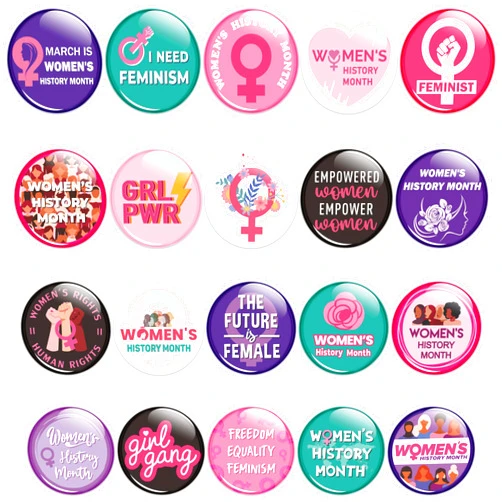 Dvbonike Women's History Month Button Pins - Feminist Round Badge Pinback Girl Power Female Decoration for Women's History Support Celebration Activity Party Favor Supplies Clothe Bag Accessory