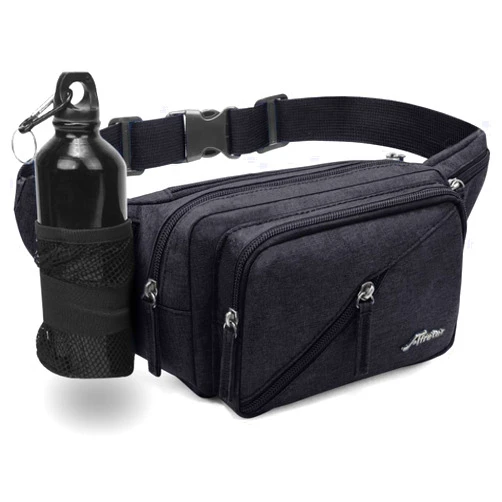 Afreter Fanny Pack Waterproof Waist Bag Pack Men Women Hip Bum Bag With Water Bottle Holder Adjustable Strap Suitable For Outdoors Workout Traveling Hiking Cycling Dog Walking Pouch Bag(black)