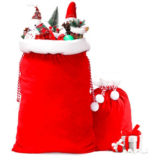 wonshia 2Pcs Christmas Velvet Santa Sack Large Christmas Santa Red Velvet Bag with Drawstring Gift Wrap Bags for Christmas Party Xmas Present Sack