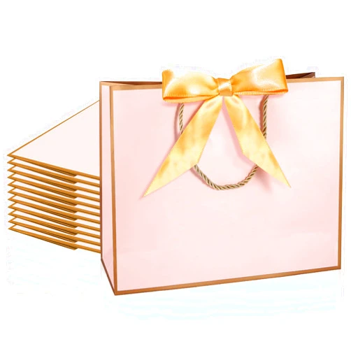 LDIWEE 12 PCS Gift Bags with Handles, 12.6 x 10 x 4.33'' Large Bag with Bow Ribbon Thank You Gift Bags, Ideal for Wedding, Bridesmaid, Mothers Day, Birthday, Baby Shower, Welcome