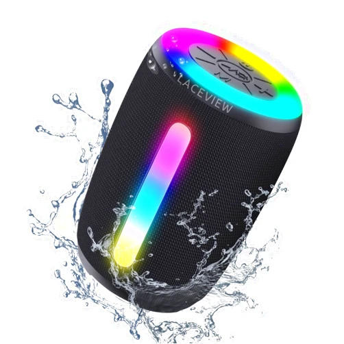 LACEVIEW Bluetooth Speaker, IP68 Waterproof Portable Speaker with LED Lights, 15W HD Stereo Wireless Speaker, BT5.3, MIC, TWS Pairing Function, 12H Playtime for Party Camping, Showering and Home Use (Black)