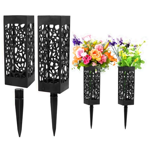 IUYYPU 4 Pack 12 Inch Cemetery Vases with Stake – Graveside Use, Memorial Day & Headstone Decor – Honor Loved Ones, for Holding Bouquets