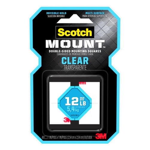 3M Clear Scotch-Mount Double-Sided Mounting Tape, Strips & Squares: 1 in x 1 in. (Clear) / 48-Squares