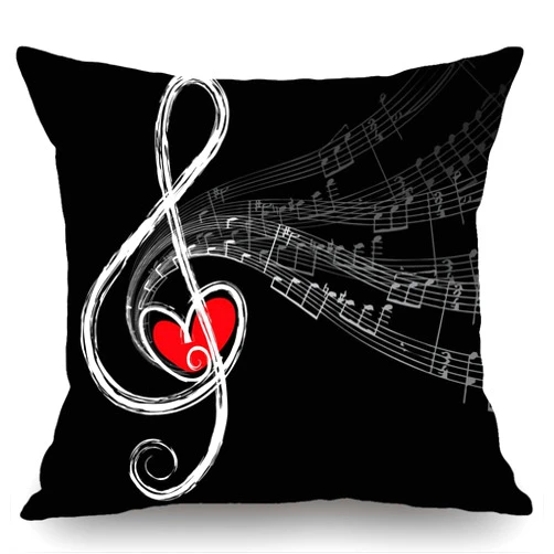 Swono Treble Love and Music Notes Cotton Burlap Linen Throw Pillow Case Cushion Cover Sofa Outdoor Decorative Square 18X18 Inches