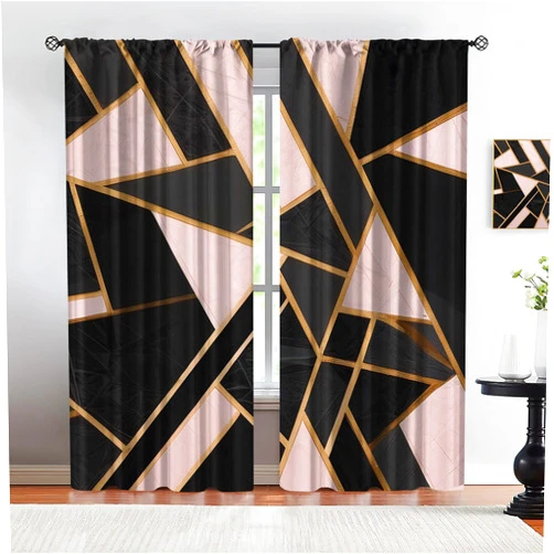 SRHMYWGY Modern Cute Girls Room Curtains, Pink and Black Blackout Curtains, Abstract Geometric Splicing Home Soundproof Curtains, Pattern Clear for Living Room Bedroom Kitchen Dining Room-W55xL63in
