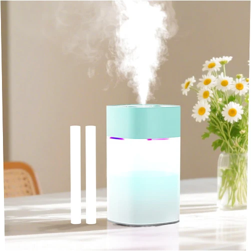 Kiusiy Small Humidifier for Plant, 400ml Cool Mist Mini Humidifiers for Bedroom, Desk Personal Humidifiers for Indoor Office Car, Portable Humidifier for Double Nourishment-Green