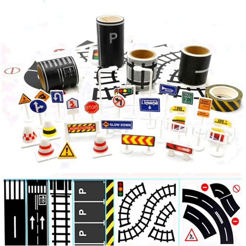 DSPITWOD Road Tape for Toy Cars & Trains Black Tape 3 Rolls Road Tape 197 inch by 1.9 inch, Packing Traffic Signs Tape Stick to Floors and Walls, Quick Cleanup, for Kids Car Play Gift