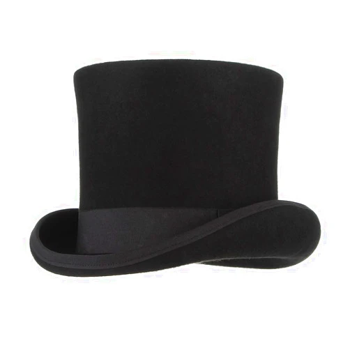 GEMVIE Men 100% Wool Mad Hatter Satin Lined Black Top Hats 6.7