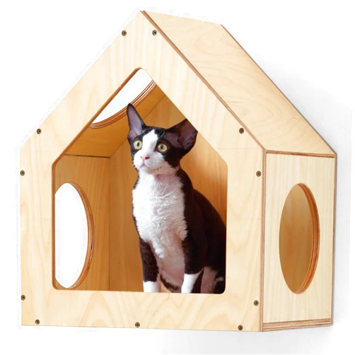 FUKUMARU Cat Bed Wall Mounted, Wooden Cat Furniture, Cat's House, Cats Perch, Cat Tree, Cat Shelves (Birch Plywood)