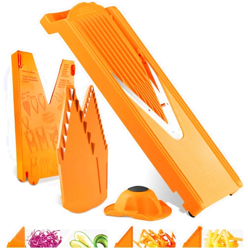 Börner Mandoline Slicer V3 (Starter Set) • V-Slicer for 5 Cutting Styles with Fruit Holder • Adjustable Vegetable Slicer for Vegetables & Fruits • Stainless Steel V-Blade • Color: Orange