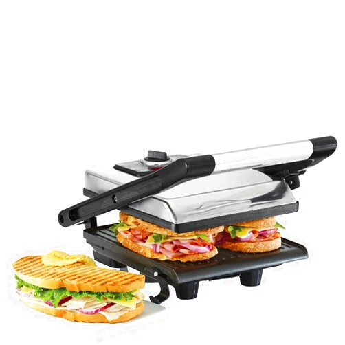 BELLA Panini Press, Sandwich Maker and Electric Indoor Grill with Double Nonstick Plates, Height Adjustable Lid and Removable Drip Tray, Stainless Steel