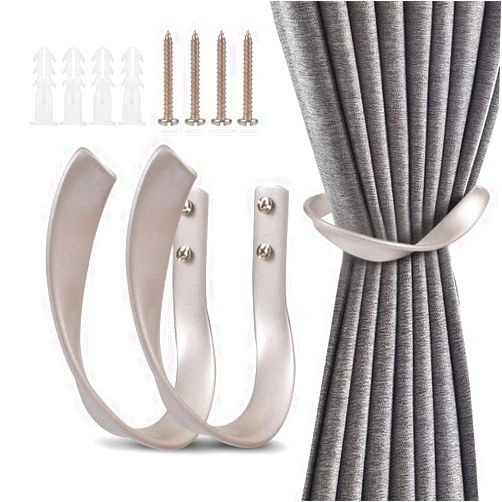 EXCLEN Window Curtain Holdback, Decorative Curtain Drapery Holdback, Set of 2, Aluminum Alloy. (Silver)
