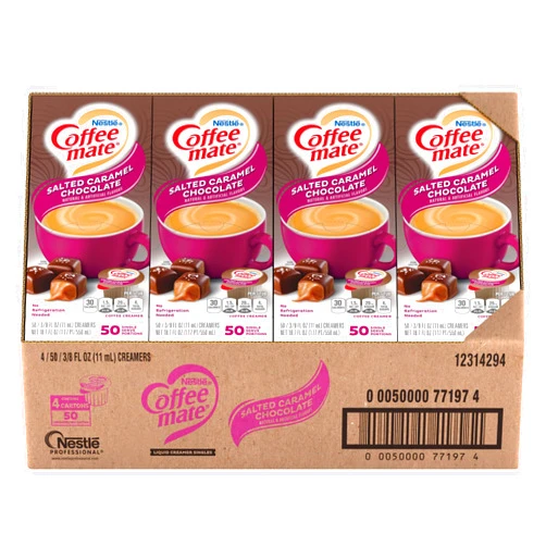 Nestle Coffee Mate Coffee Creamer, Salted Caramel Chocolate, Liquid Creamer Singles, Non Dairy, No Refrigeration, Box of 50 Singles (Pack of 4)