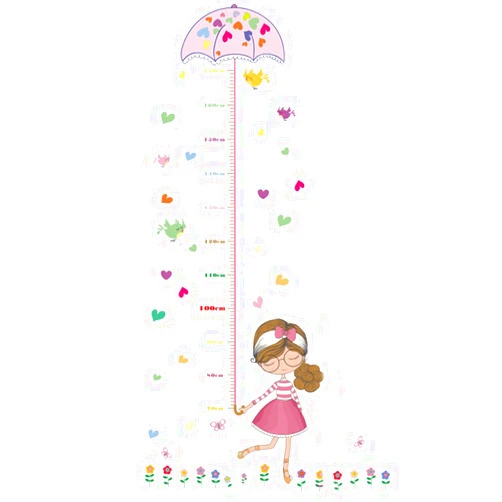 Braceus Kids Height Growth Chart Wall Art Cartoon Girl Bird Flower Sticker Decal