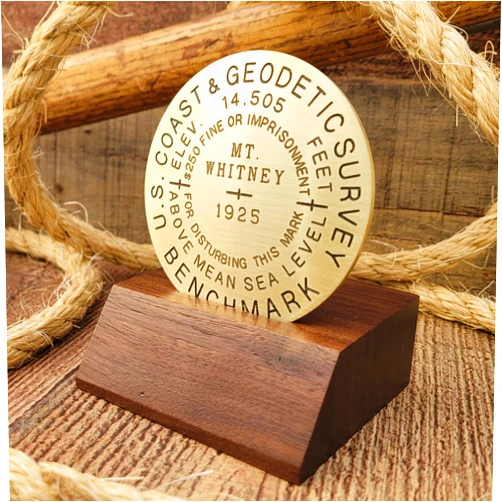 Mountain Monkey Company Brass Engraved Benchmarks - 3.25 Inches w Black Matte Gift Box, Mini Base, Microfiber Pouch and Certificate of Authenticity