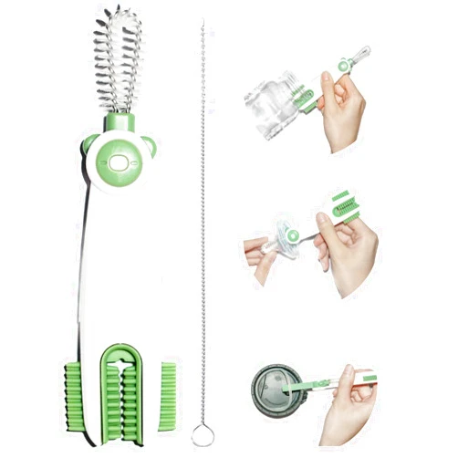 Anivona 3 in 1 Cup Lid Cleaning Brush, 1 Pack Multifunctional Cleaning Brush, Baby Bottle Brushes Set, Water Bottle Cleaner Brush,Home Kitchen Cleaning Tools, Portable Lid Cleaner with Brush(Green)