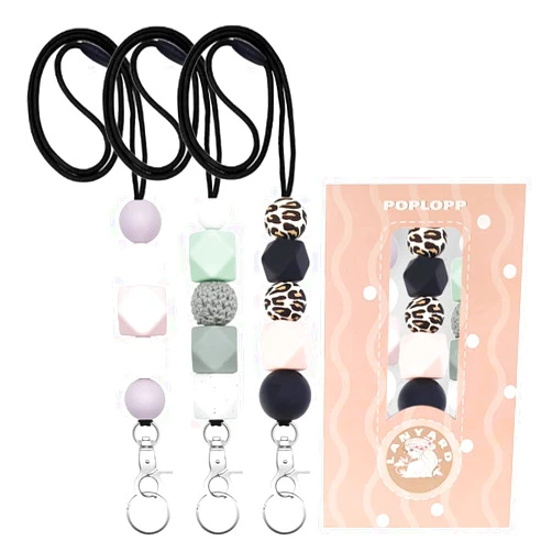 POPLOPP 3PCS Cute Lanyards for Id Badges and Keys for Women Teacher，Silicone Beaded Breakaway Lanyard with Keychain for Nurse Students Employees Office worker
