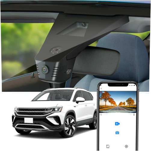 Fitcamx 4K Dash Cam Suitable for VW Taos 2022 2023 2024 2025 S SE Black SEL (HD2-D5100), OEM Look, 2160P UHD Video, Built-in WiFi & APP, Loop Recording, Parking Sensor, Easy to Install, 64GB Card