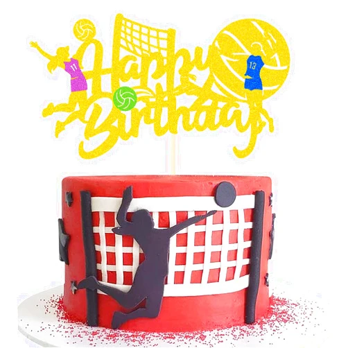 WishFirst Volleyball Cake Topper Girls Volleyball Player Cake Decoration Adult Boys Kids Beach Volleyball Theme Sports Birthday Party Decoration, Volleyball-01