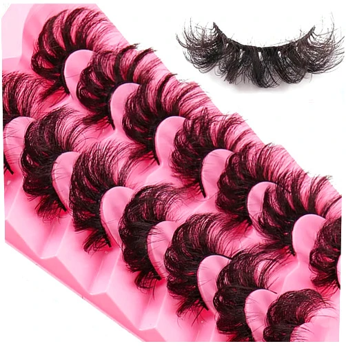 Generic 7 Pairs 3D Mink Lashes Bulk Russian Volume Fluffy Natural False Eyelashes Thick Dramatic Mink Eyelashes, Black