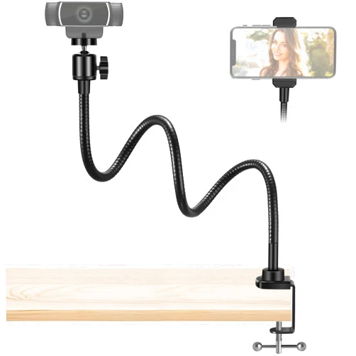 InnoGear Webcam Stand with Phone Mount, Desk Camera Arm Stands Gooseneck for Logitech Webcam BRIO 4K C960 C920 C920S C922 C922x C925e C930 C930e C615 NexiGo N60, Right Light, Gopro with 1/4