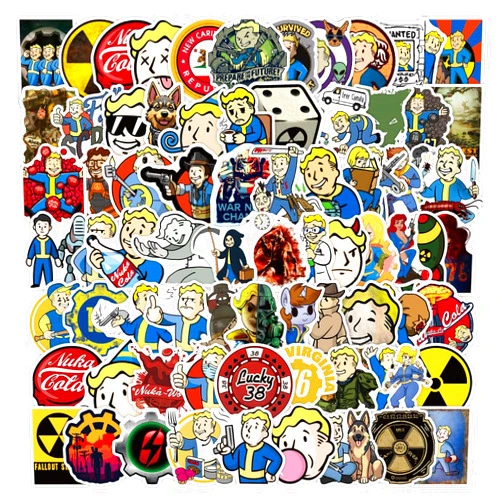 Yinggirl 100PCS Fallout Merchandise Stickers, Cute Cartoon Fallout Game Merch Vinyl Waterproof Decal for Laptop Bumper Skateboard Water Bottles Computer Phone Stickers for Adult Teens Party Favors