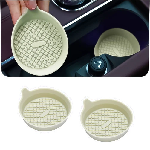 Pincuttee Car Cup Coaster,Silicone Car Cup Holder Coaster Set of 2,Insert Car Cup Coaster with Lip,Universal Cup Coaster,Car Interior Accessories(Apricot,2PC)