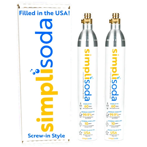 Simpli Soda 60L CO2 Canister Cylinders - Compatible w/Sodastream BLUE Screw-In Only, Ninja Thirsti, Philips, and More - Threaded Style Soda Streaming Machine CO2 Tanks Gas Refill, | 14.5 oz, Set of 2