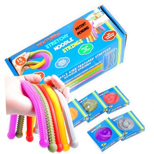 KELZ KIDZ® TEXTURODOS® - Durable Textured (Patented) Stretchy String Fidget and Sensory Toy for Kids - Individually Packaged Monkey Noodles (15 Pack)