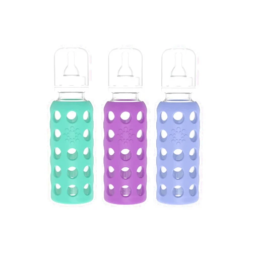 Lifefactory Glass Baby Bottles with Silicone Protection - 3-PACK, 9 Ounce Bottles, (1- Kale, 1- Grape & 1- Blueberry)