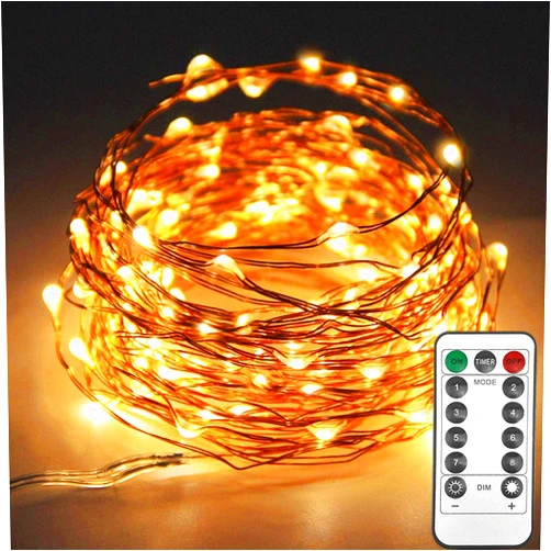 Twinkle Star Copper Wire Fairy String Lights 8 Modes USB Powered, Remote Control for Wedding Party Home Christmas Decoration, Warm White, 33ft 100LED