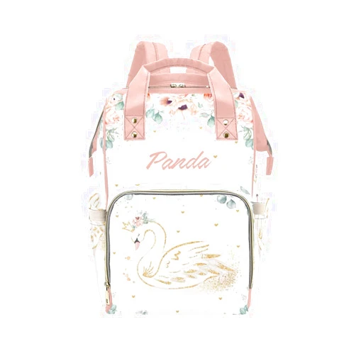 Anneunique Watercolor Floral Swan Diaper Bags Backpack with Name Personalized Baby Bag Nursing Nappy Bag Travel Tote Bag Gifts