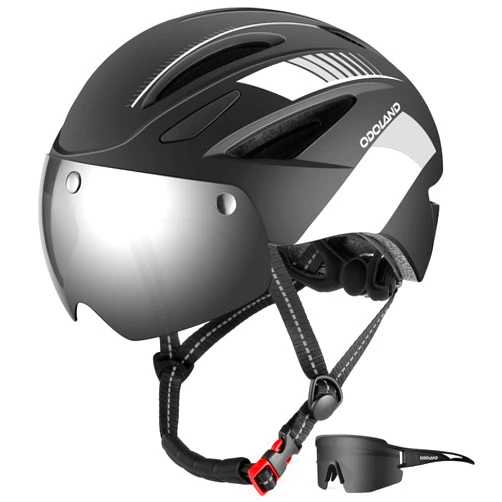 Odoland Adult Bike Helmet with Cycling Sunglasses and Detachable Magnetic Sun Visor, Adjustable Bicycle Helmet Goggles for Road Bike Mountain Ebike, Certified Lightweight Safety Helmet for Men Women