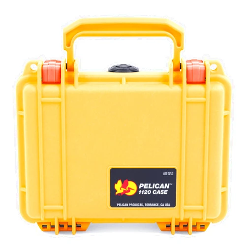 ColorCase Pelican Protector 1120 Case Yellow - Small Size Waterproof Case with Pick & Pluck Foam & Convoluted Lid Foam - Orange Latches