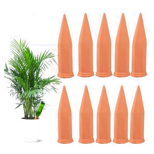 Tcamp 10 Pack Terracotta Watering Spikes, Plant Watering Devices Wine Bottle Automatic Plant Self Watering Spikes for Vacations, Self-Watering Stakes for Indoor Outdoor Plants