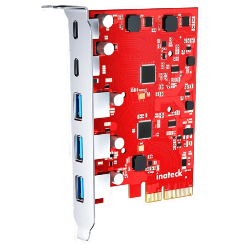 Inateck PCIe to USB 3.2 Gen 2 Card with 20 Gbps Bandwidth, 3 USB Type-A and 2 USB Type-C Ports, RedComets U21