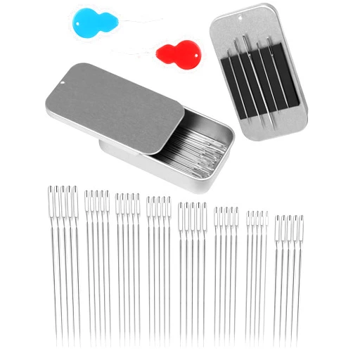 FIVEIZERO 40PCS Sewing Needles Set, Large Eye for Hand Sewing, 8 Sizes Stainless Steel Needles, with Threader & Magnetic Sticker, for Embroidery, Crafts Projects and DIY