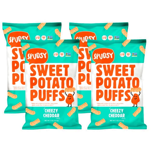 Spudsy Cheesy Cheddar Sweet Potato Puffs, 4 Oz (Pack of 4)