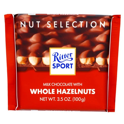 Ritter Sport Milk Chocolate With Whole Hazelnuts Bar, Natural, 3.5 Ounces (Pack Of 10)