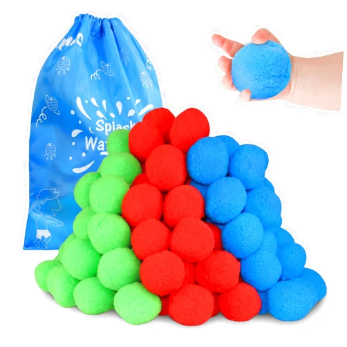KUANGO 60 Reusable Cotton Water Balls Outdoor Toys for Kids 4-8 8-12, Summer Splash Water Balloons for Teens and Adults Ourdoor Trampoline Accessories Water Toys