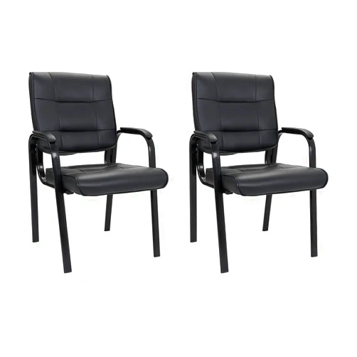 ZenStyle Set of 2 Office Leather Guest Chairs with Padded Arm Rest, Reception Chairs Executive Side Chair with Bonded Leather and Black Metal Frame for Waiting Room, Conference, Reception Meeting