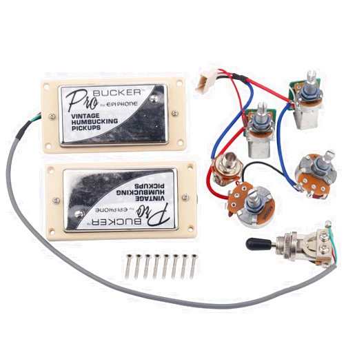 Gutahare 1 Set ProBucker Alnico Humbucker Pickups Bridge&Neck with Pro Wiring Harness Pots&3 Way Switches for Electric guitar Parts (Chrome Cream Ring)